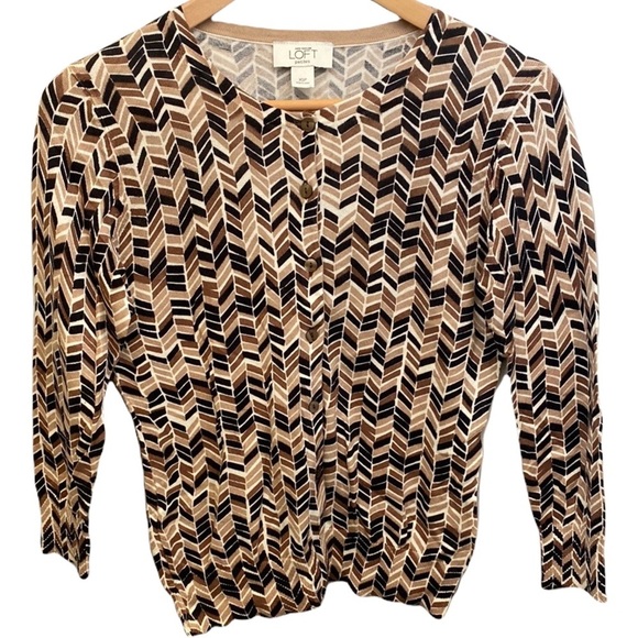 Ann Taylor LOFT Petites Chevron Print Button-Up Cardigan Sweater XSP - Picture 2 of 10